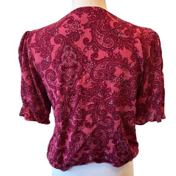 Anthropologie LUQ large pink red paisley boho top - Picture 2 of 8